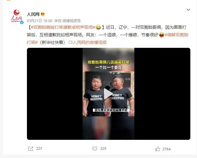 双胞胎萌娃打架道歉成相声现场（网友：一个逗哏，一个捧哏，节奏很好）